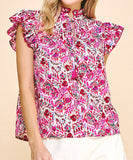 Melinda Pink Print Short Sleeve Woven PINCH Top