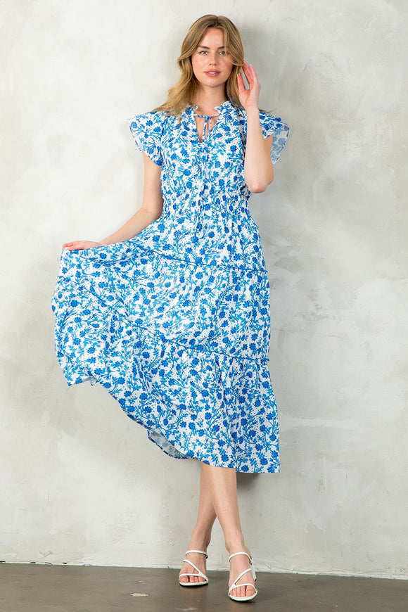 Gemma Flower Print Tiered Maxi THML Dress