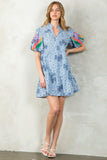 Marlowe Puff Sleeve Embroidered Pattern THML Dress