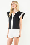 THML Priscilla Flutter Sleeve V Neck Top