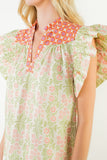 THML Emiliana Ruffle Sleeve Floral Pattern V Neck Top