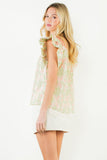 THML Emiliana Ruffle Sleeve Floral Pattern V Neck Top