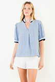 THML Anna Short Sleeves Striped V Neck Top