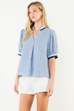 THML Anna Short Sleeves Striped V Neck Top