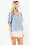THML Anna Short Sleeves Striped V Neck Top