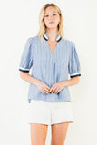 THML Anna Short Sleeves Striped V Neck Top