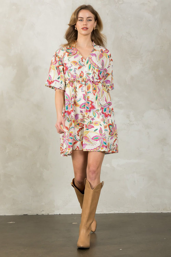 Monica Flutter Sleeve Floral Midi THML Dress