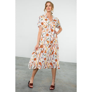 Cindy Short Sleeve V Neck Floral THML Dress