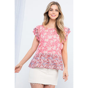 Kiki Mixed Print Ruffle THML Top- SALE