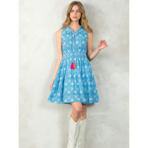 Tracy Blue Print and Tassel THML Dress