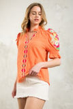 Marlo Embroidered Puff Sleeve Textured THML Top