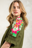 Morgan Embroidered Puff Sleeve Textured THML Top