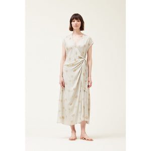 Miriam Fog Tied Wrap Satin Print Maxi Grade and Gather Dress