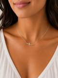 Lauren Side Cross Silver Necklace