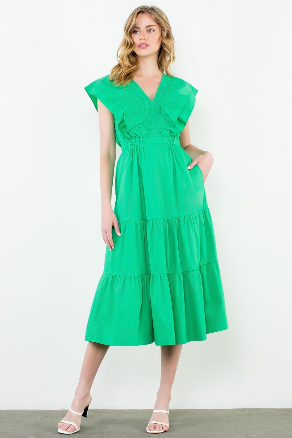 Thml Arely Green Flutter Sleeve Maxi Dress- Sale S