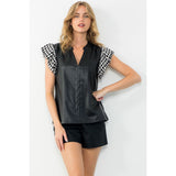 Tammy Black Mixed Media Leather THML Top