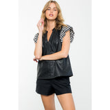 Tammy Black Mixed Media Leather THML Top