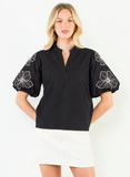 THML Ana Embroidery Detail Puff Sleeve  Top