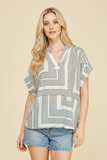 Suzanne Geometric V-Neck Blouse Pinch Top