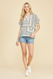 Suzanne Geometric V-Neck Blouse Pinch Top