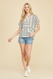 Suzanne Geometric V-Neck Blouse Pinch Top