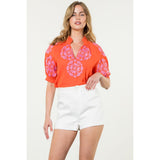 Joyce Embroidered Detail Short Sleeve THML Top