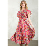 Sherri Flutter Sleeve Tiered Print THML Dress