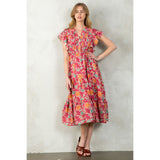 Sherri Flutter Sleeve Tiered Print THML Dress