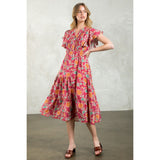 Sherri Flutter Sleeve Tiered Print THML Dress