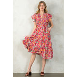 Sherri Flutter Sleeve Tiered Print THML Dress