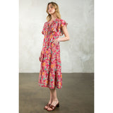 Sherri Flutter Sleeve Tiered Print THML Dress