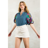 Tisha Embroidered Puff Sleeve THML Top