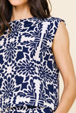 Vera Navy Printed Sleeveless Skies are Blue Top
