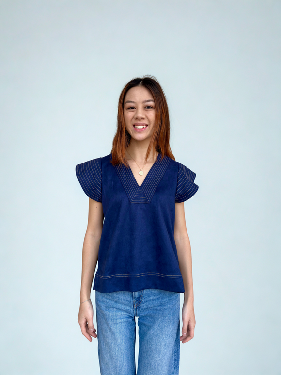 Mirta Flutter Sleeve Suede THML Top