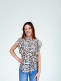 Eliana Flutter Sleeve Print Button Up THML Top