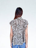 Eliana Flutter Sleeve Print Button Up THML Top