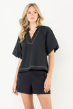 Hilary Puff Sleeve V Neck THML Top