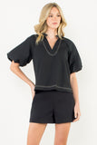 Hilary Puff Sleeve V Neck THML Top