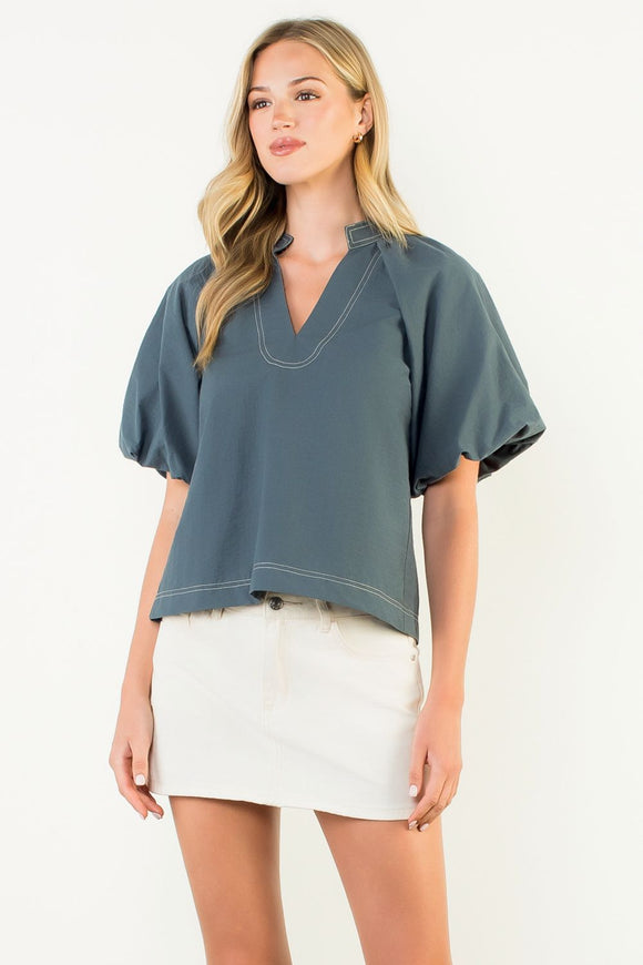 Imani Puff Sleeve V Neck THML Top