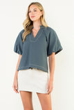 Imani Puff Sleeve V Neck THML Top