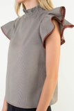 Anita Flutter Sleeve Houndstooth Pattern THML Top