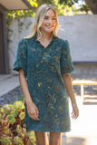 Fiori Smocked V Neck Floral Jacquard Shift VOY Dress