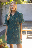 Fiori Smocked V Neck Floral Jacquard Shift VOY Dress