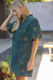 Fiori Smocked V Neck Floral Jacquard Shift VOY Dress