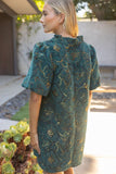 Fiori Smocked V Neck Floral Jacquard Shift VOY Dress
