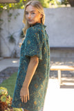 Fiori Smocked V Neck Floral Jacquard Shift VOY Dress