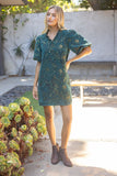 Fiori Smocked V Neck Floral Jacquard Shift VOY Dress