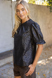 Addie Ruffled Puff Sleeve Animal Print Faux Leather VOY Top