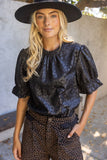 Addie Ruffled Puff Sleeve Animal Print Faux Leather VOY Top