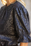 Addie Ruffled Puff Sleeve Animal Print Faux Leather VOY Top